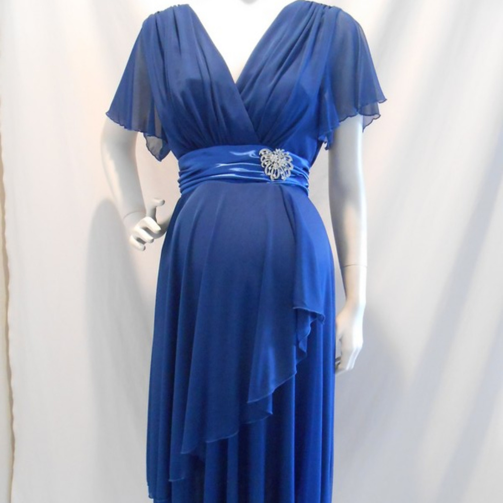 Chiffon Royal Blue Maternity Dress Sleeves Satin